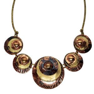 Artisan Modernist Copper Brass Necklace Round Layered Medallions Disks Statement